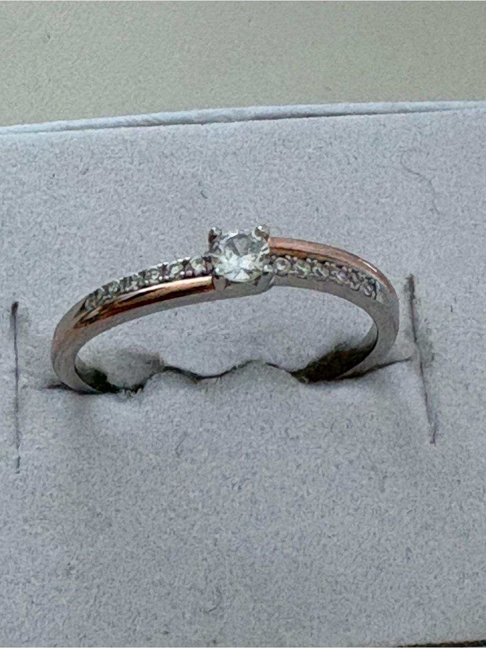 Sterling Silver CZ Ring with Rose Gold Accent Size 6.75